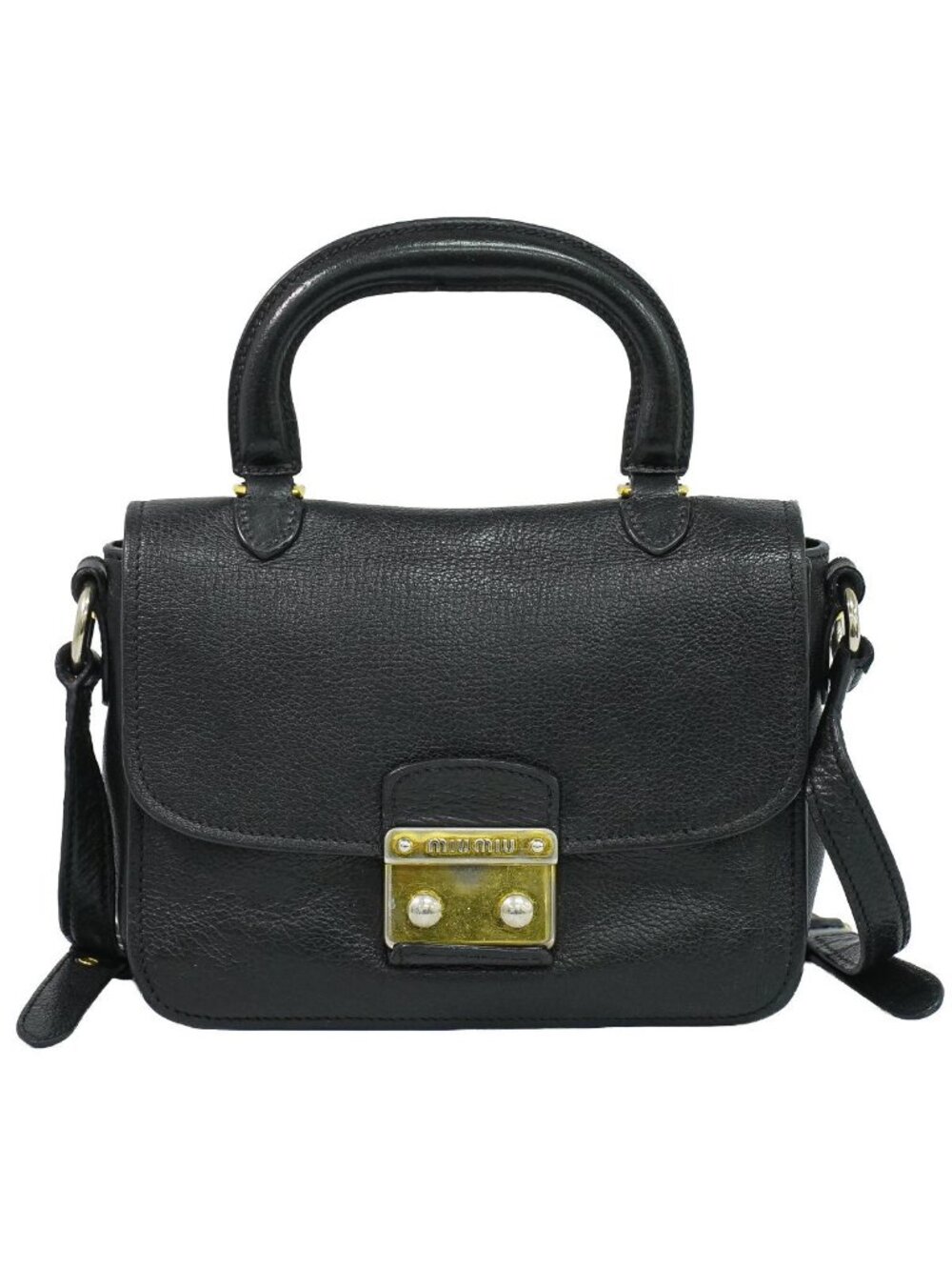 Miu Miu Madras 2-Way Shoulder Bag Pochette Leather Black